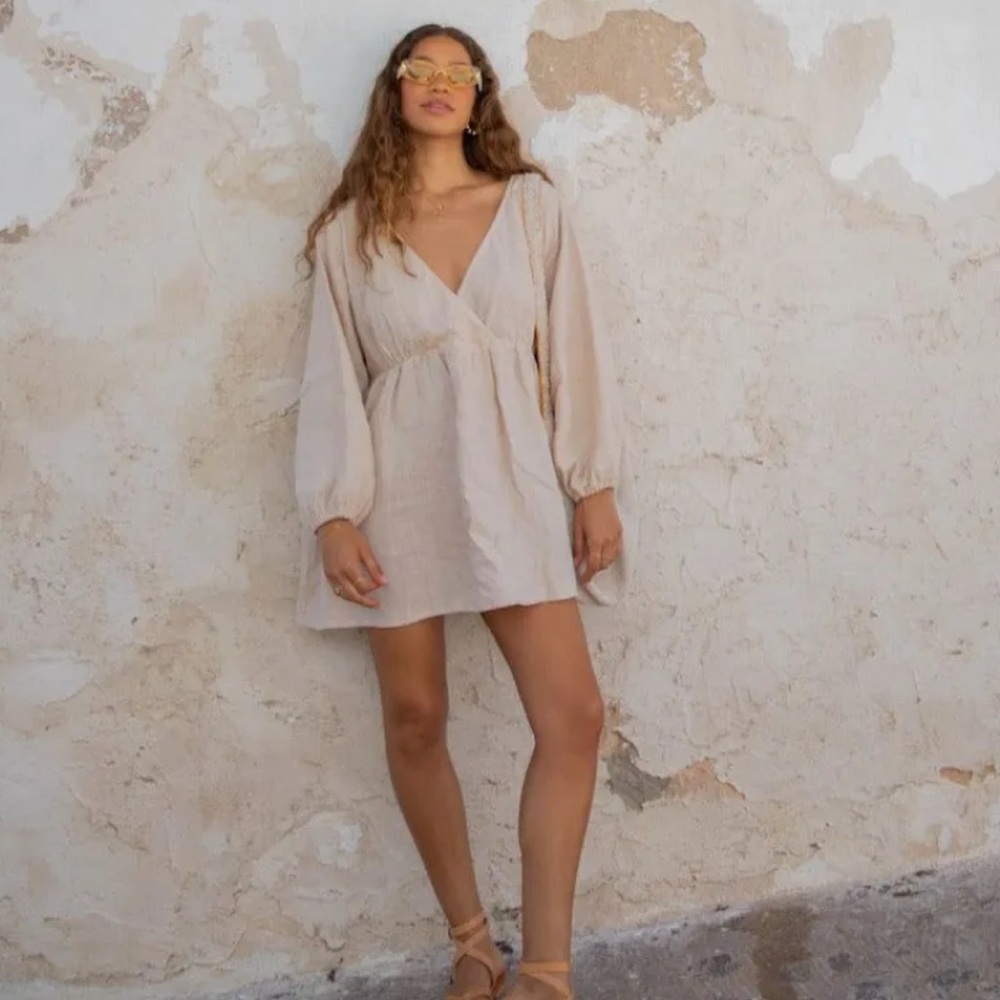 Cream Mini linen dress